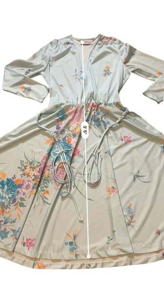 Vintage Kay Windsor Long Sleeve Floral Midi Dress Drape V Neck - Picture 5 of 13